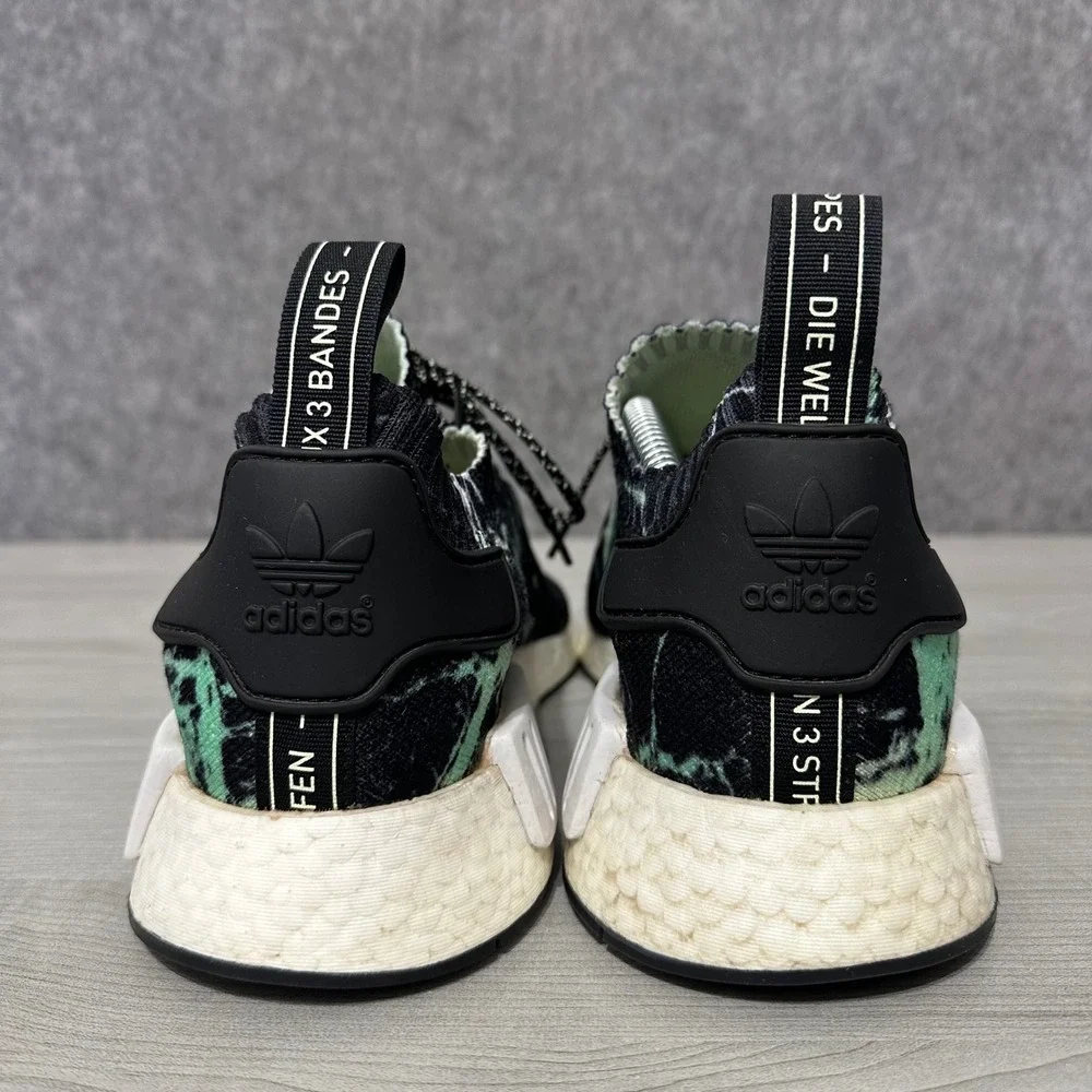 Adidas NMD R1 Primeknit Mens Size 10 Black‎ Green Marble Aero Green BB7996